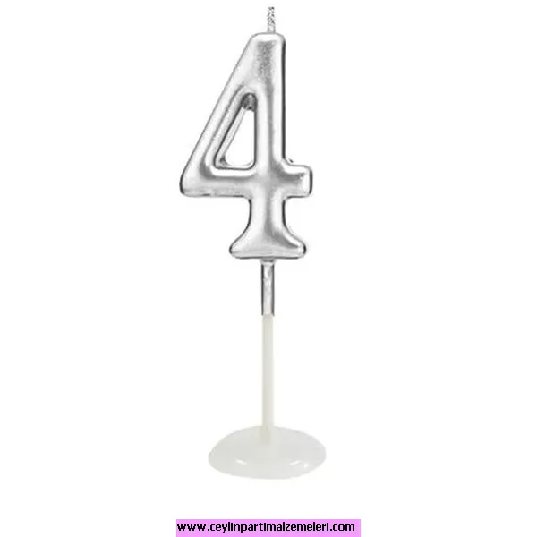 4 Rakam Mum Gümüş